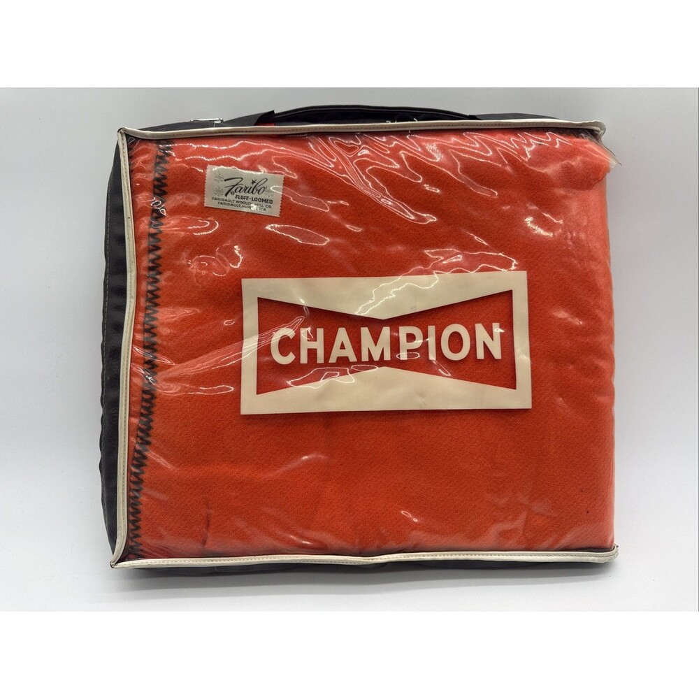 Vintage Champion Spark Plug Faribo Stadium Blanket 50x60 Fluff Loom Acrylic  D30